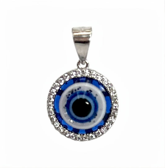 Evil Eye W/ Cubic Zirconia Sterling Silver .75"  Pendant