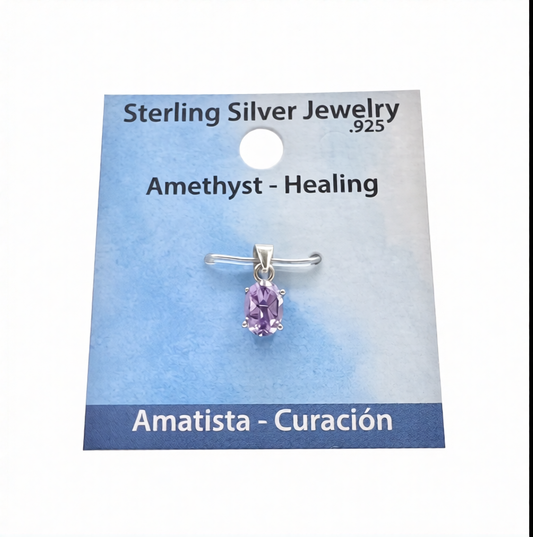 Amethyst Faceted Oval 5-7MM Sterling Silver Pendant