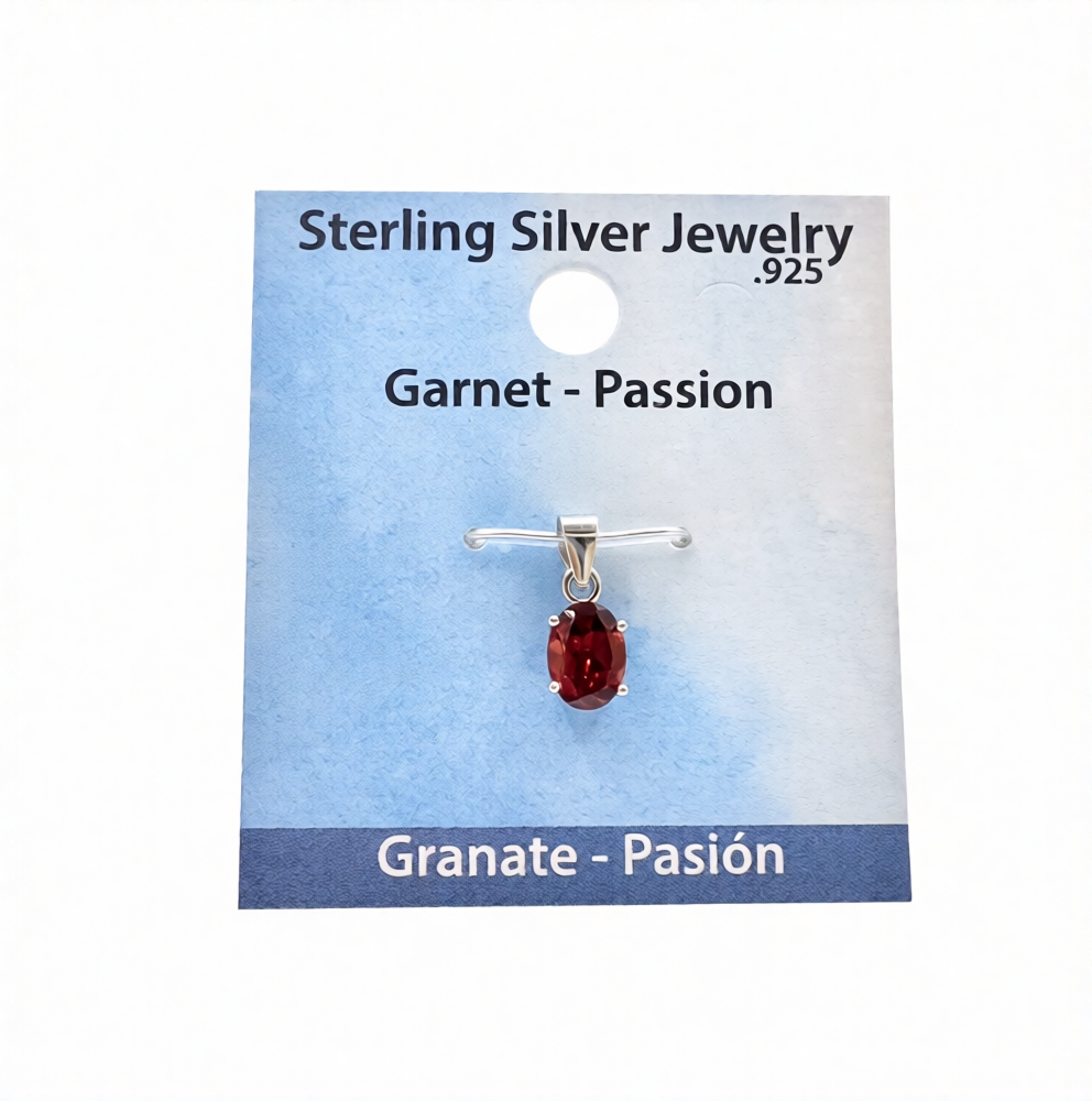 Garnet Faceted Oval 5-7MM Sterling Silver Pendant