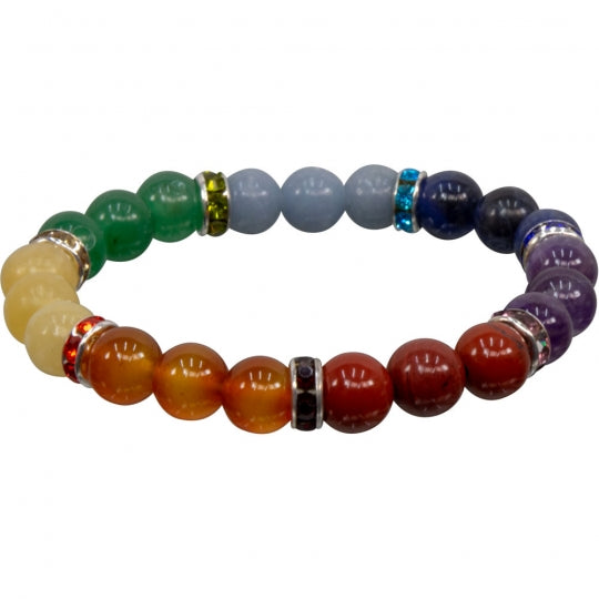Seven Chakra 8MM W/ CZ Spacer Beaded Bracelets