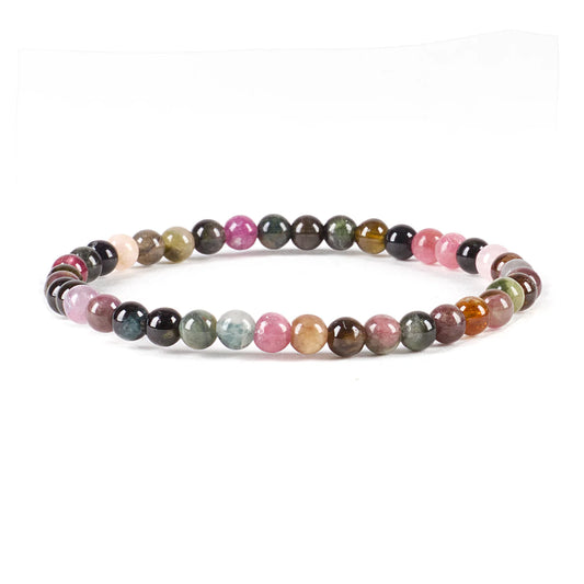 Tourmaline Rainbow Multi Natural 4mm Round Beaded Bracelets