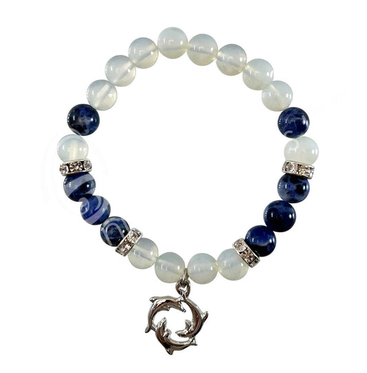Sodalite, Opalite W/ Dolphins Charm 8MM Beaded Bracelet