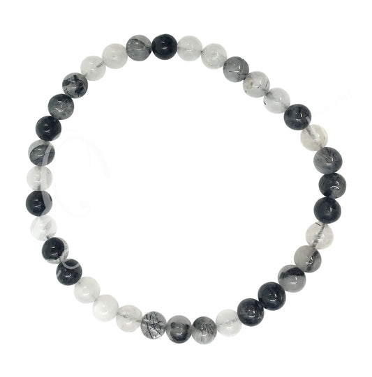 Black Tourmaline Quartz 3.5-4mm Round Beaded Bracelets