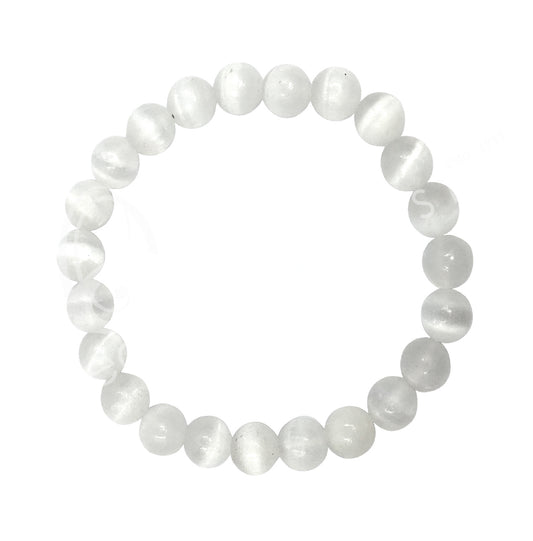 Selenite Cats Eye 8MM Round Beaded Bracelet