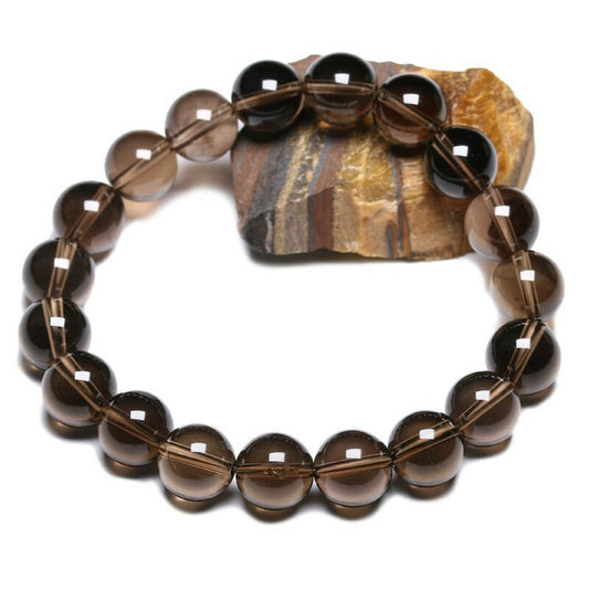 Smoky Quartz 10mm Round Beaded Crystal Bracelet