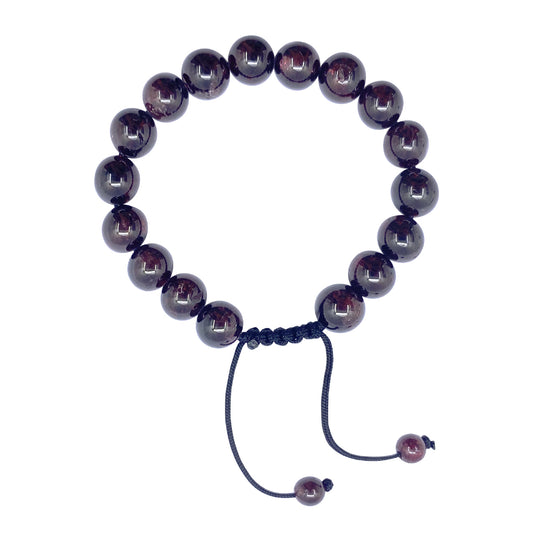 Garnet Adjustable Pull String 10mm Beaded Bracelet