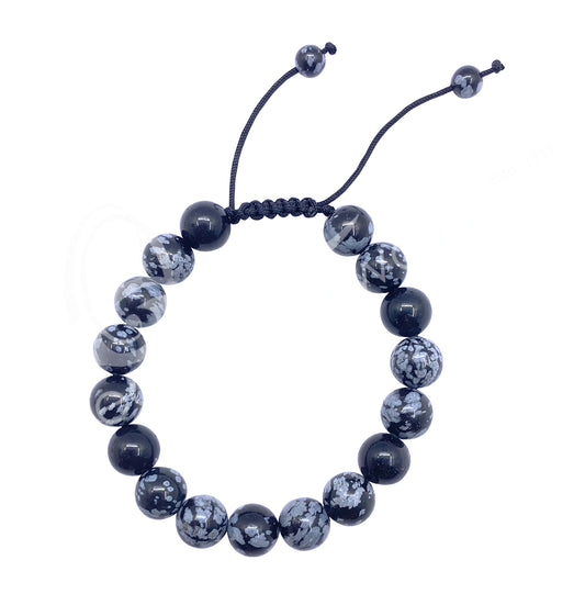 Snowflake Obsidian Adjustable Pull String 10mm Beaded Bracelet