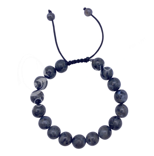Larvikite (Blue Pearl) Adjustable Pull String 10mm Beaded Bracelet