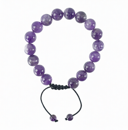 Amethyst Adjustable Pull String 10mm Beaded Bracelet