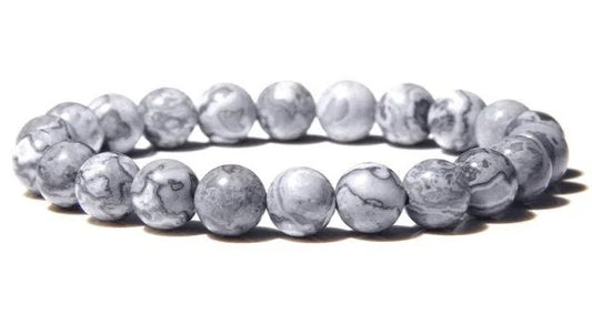 Map Stone Jasper 8MM Round Beaded Bracelet