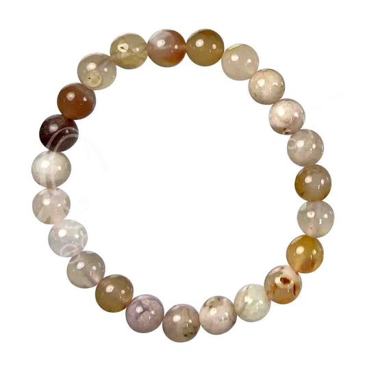 Cherry Blossom Agate 8MM Round Beaded Bracelet