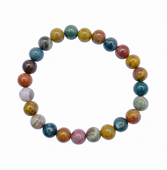Ocean Jasper 8MM Round Beaded Bracelet - 8-8.5" BIG Wrist