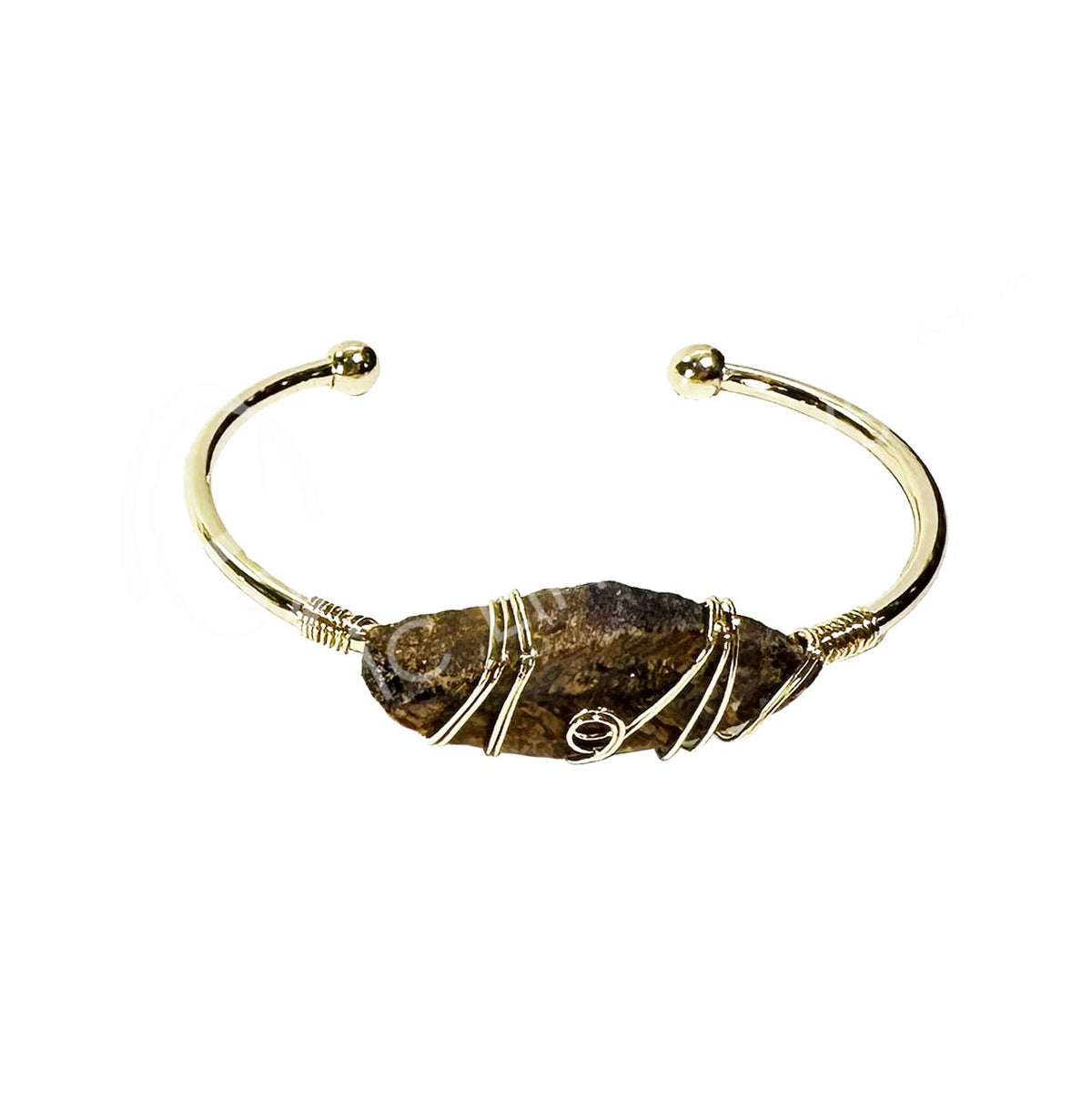 Tiger Eye Raw Wire Wrapped Brass Gold Metal Cuff Bracelet