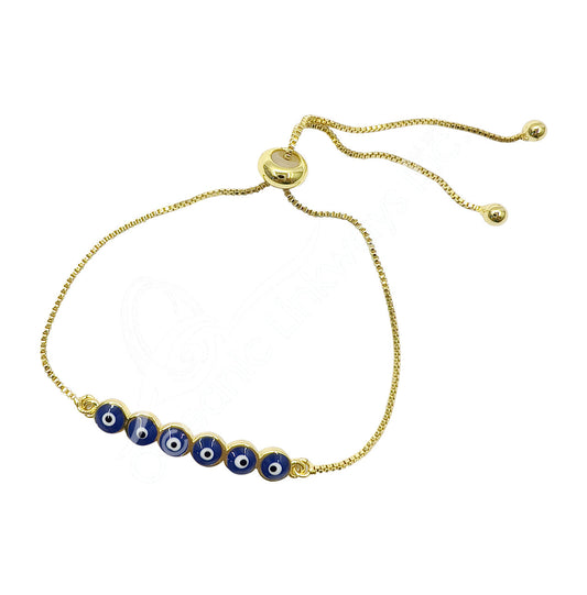 EVIL EYE WITH 6 EYE CHARMS ADJUSTABLE 9.75″ Plated Brass CHAIN BRACELET