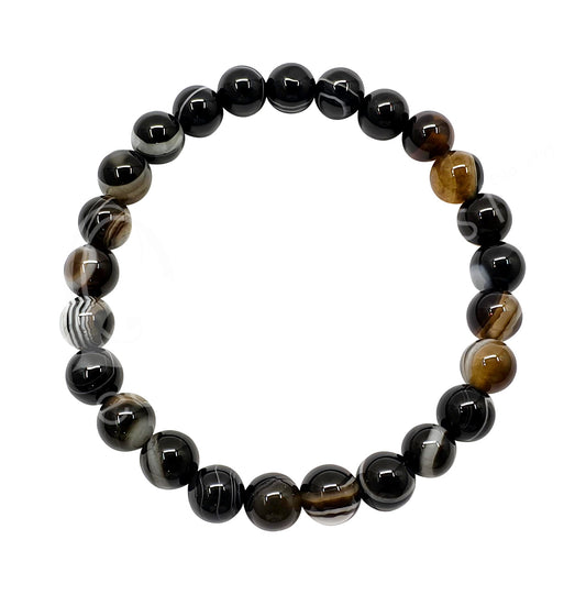 Black Sardonyx Eye Agate 8MM Round Beaded Bracelet