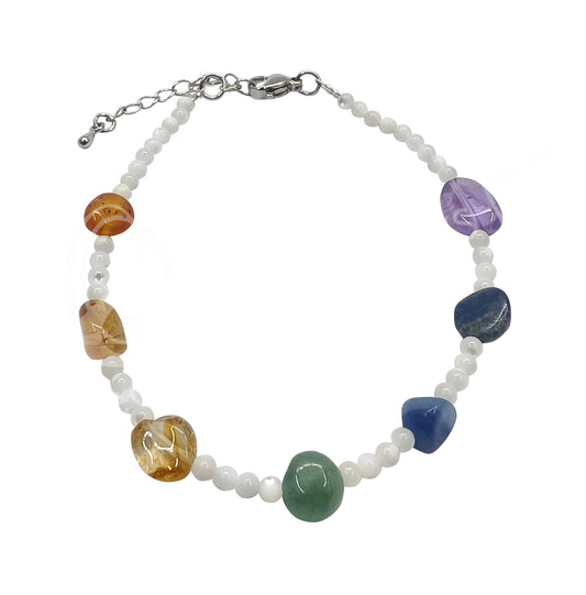 Chakra Nuggets Stone Mother of Pearl 3MM Beaded Adjustable Link Bracelet