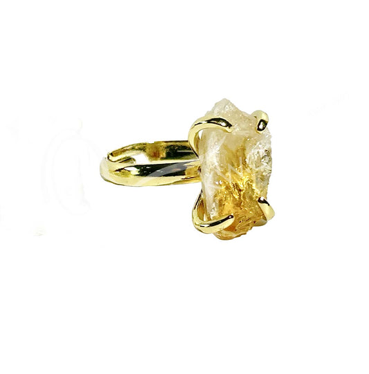Citrine Raw Gold Plated Brass Adjustable Ring