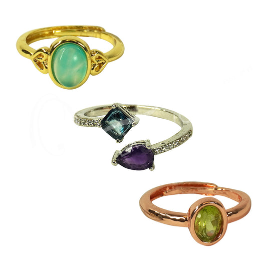 Blue Topaz & Amethyst 2 Stone Adjustable Silver Plated Brass Rings