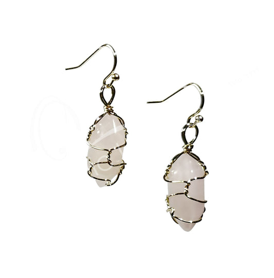 Rose Quartz D/T Point Wire Wrapped Brass Earrings