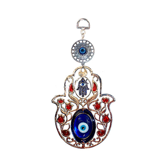 Hamsa Hand Evil Eye Metal Flower Wall Hanging