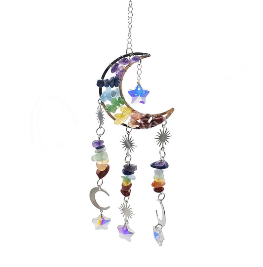 Chakra Chips Stone Moon W/ Chakra & Charms Hanging