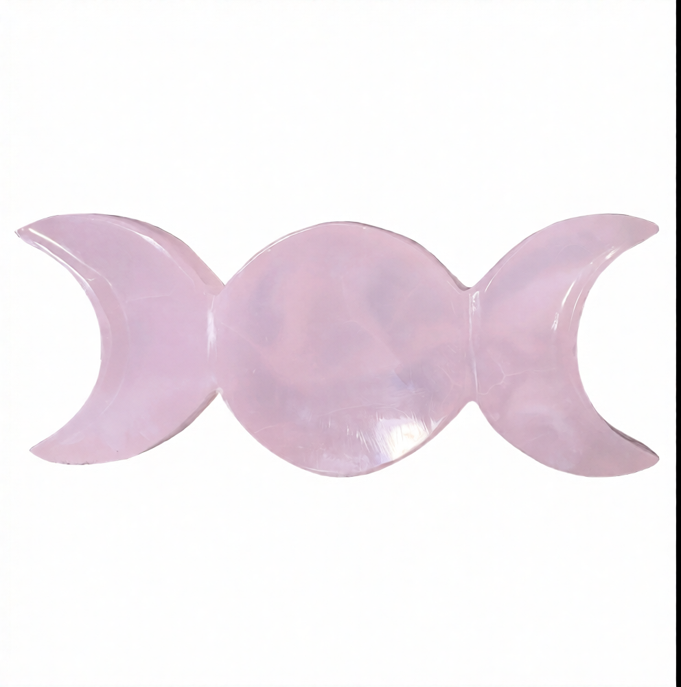 Pink Calcite Triple Moon Carving Plate  3x7" - Pakistan