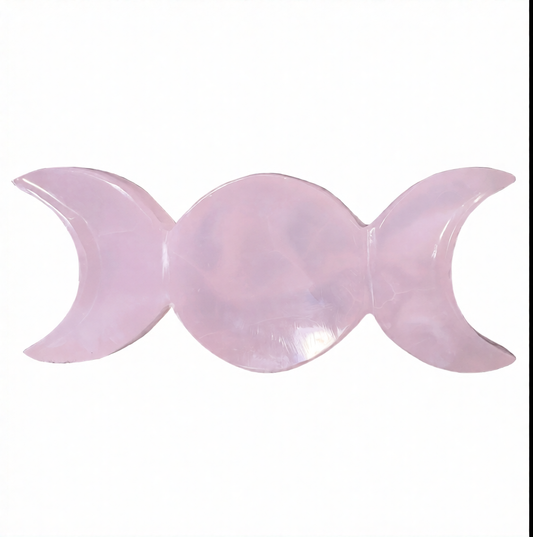 Pink Calcite Triple Moon Carving Plate  3x7" - Pakistan