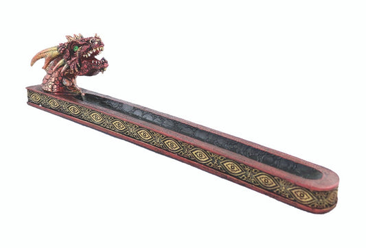 Red Dragon Head Resin & Stick Incense Burner - Holder 12.5 Inch
