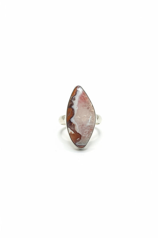 Crazy Lace Agate Polished Cab .925 Sterling Silver Ring Size 8