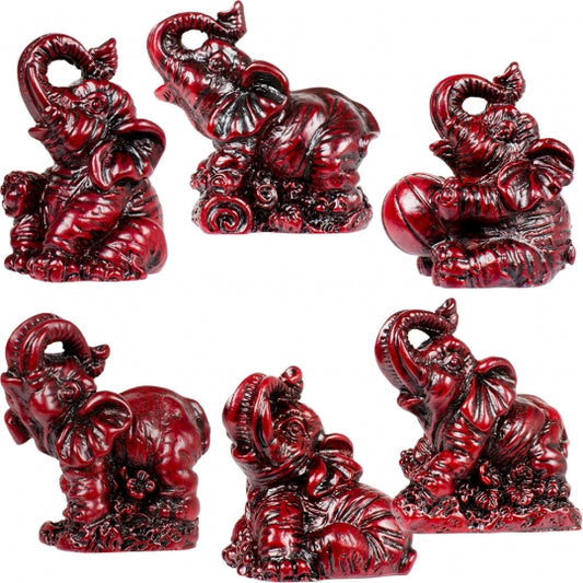 Elephants - Red Polyresin Feng Shui Figurine 2"
