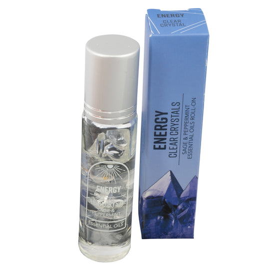 Energy Gemstone Roll On Essential Oil With Clear Quartz, Sage & Peppermint