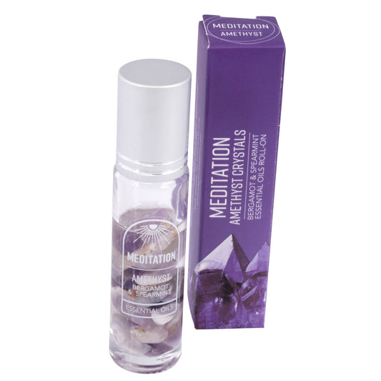 Meditation Gemstone Roll On Essential Oil With Amethyst, Bergamot, Spearmint