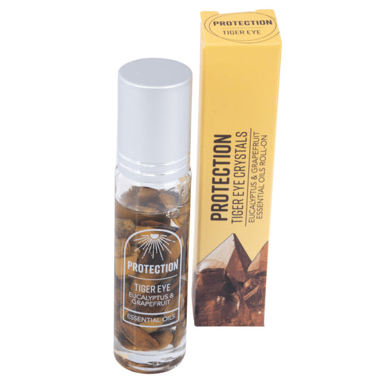 Protection Gemstone Roll On Essential Oil With Tiger Eye, Eucalyptus, Grapefruit