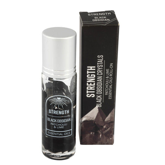 Strength Gemstone Roll On Essential Oil With Black Obsidian, Patchouli, Lime