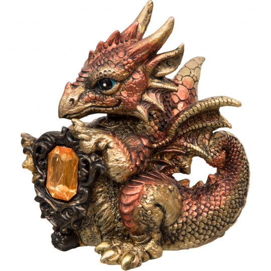 Baby Copper Dragon Figurine W/Gem Polyresin Statue at Namaste Bookshop near Union Square, NYC