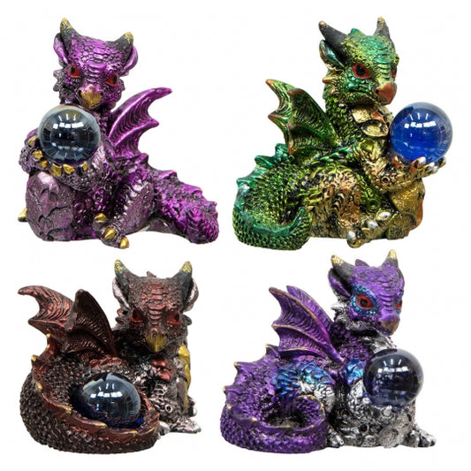 Baby Dragon w/Sphere Small Cute Resin Statue 2x2"