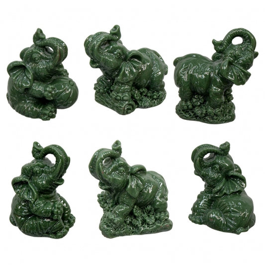 Elephants Jade Color Polyresin Feng Shui Figurine