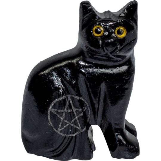 Cat Black Onyx with Pentacle Spirit Animal 1.25 - inch