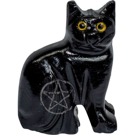 Cat Black Onyx with Pentacle Spirit Animal 1.25 - inch