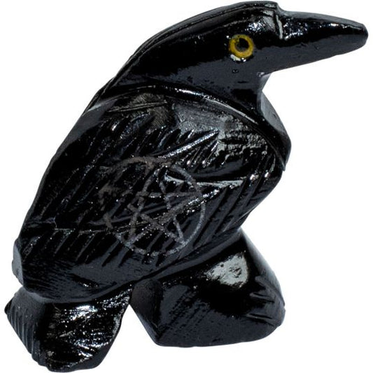 Raven Black Onyx with Pentacle Spirit Animal 1.25 - inch
