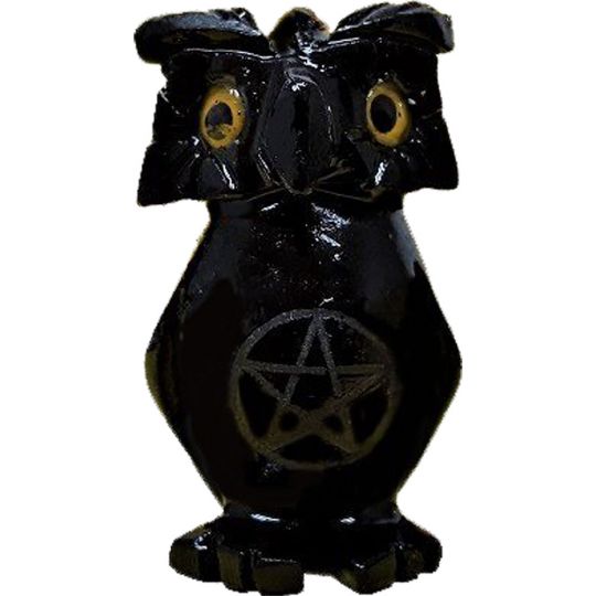 Owl Black Onyx with Pentacle Spirit Animal 1.25 - inch