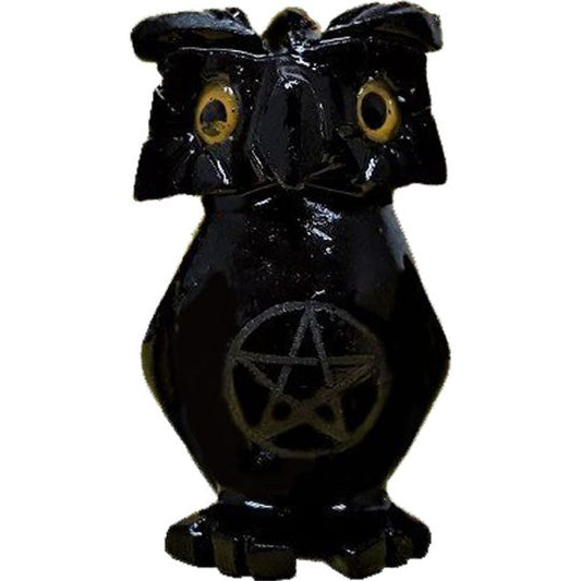 Owl Black Onyx with Pentacle Spirit Animal 1.25 - inch