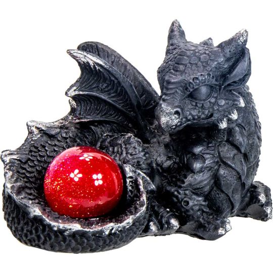 Mini Dragon Black W/ Red Sphere Polyresin Statue at Namaste Bookshop near Union Square, NYC
