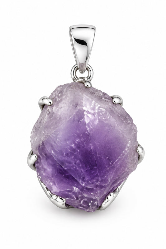Amethyst Natural Point Claw Set .925 Sterling Silver Pendant