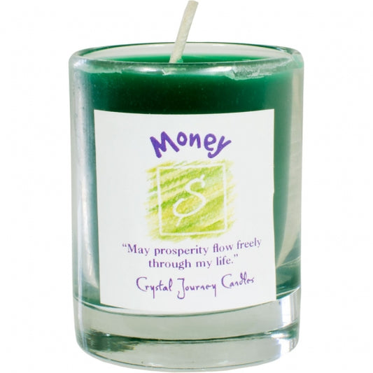 Money Soy Herbal Filled Votive Candle in Glass Holder