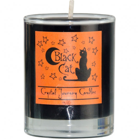 Black Cat Soy Herbal Filled Votive Candle in Glass Holder