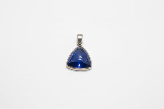 Blue Sapphire Triangular Shaped Sterling Silver Pendant