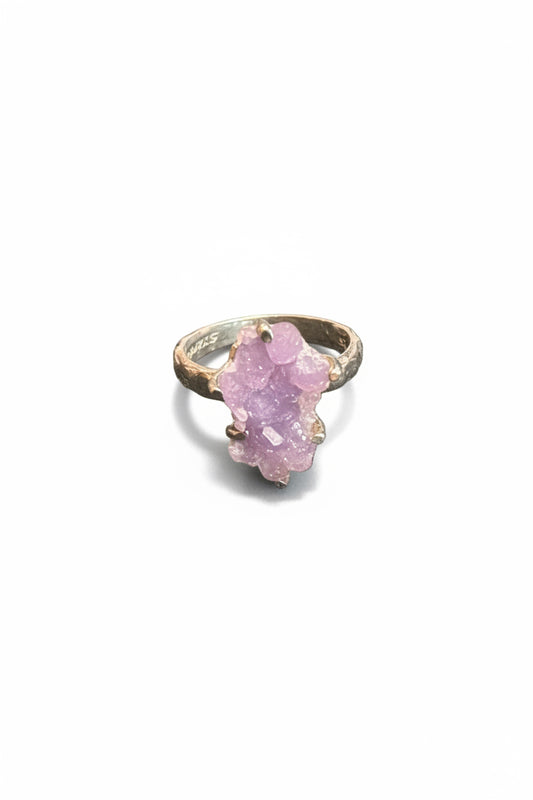 Grape Agate Chalcedony Druzy Natural Claw Set .925 Sterling Silver Ring Size 9