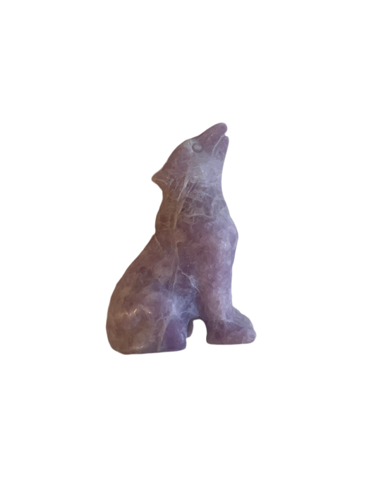 50mm Lepidolite Stone Wolf Carving