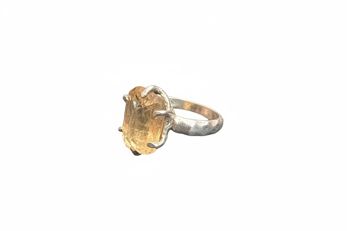 Imperial Topaz Natural Terminated Claw Set Beated Band .925 Sterling Silver Ring Size 9